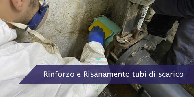 Rinforzo strutturale e risanamento idraulico tubazioni di scarico vasca in cemento con materiali compositi