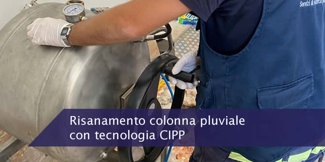Risanamento colonna pluviale con tecnologia CIPP (cured in place pipe) a guaina, Putignano